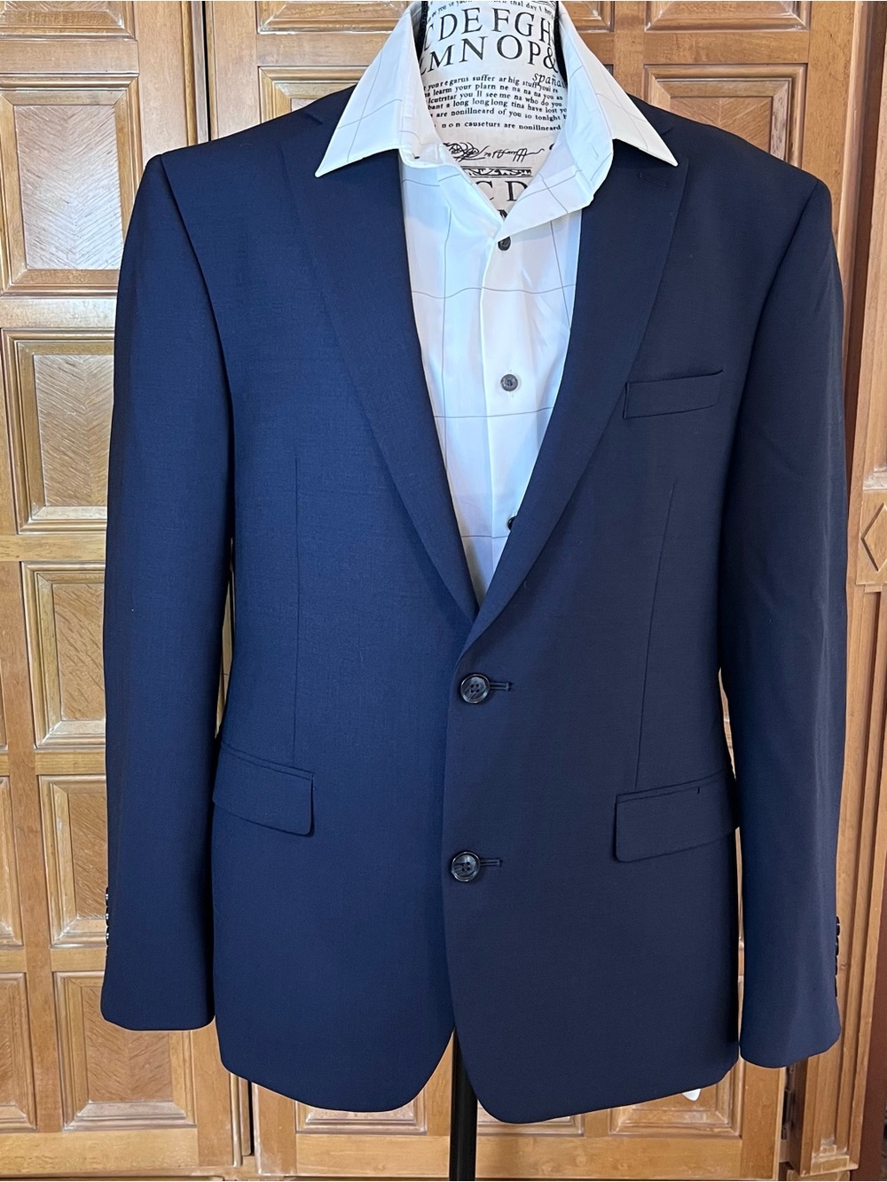 BAR III Slim Fit Navy Blue Suit Jacket Blazer Men’s 42S Wool Blend Stretch